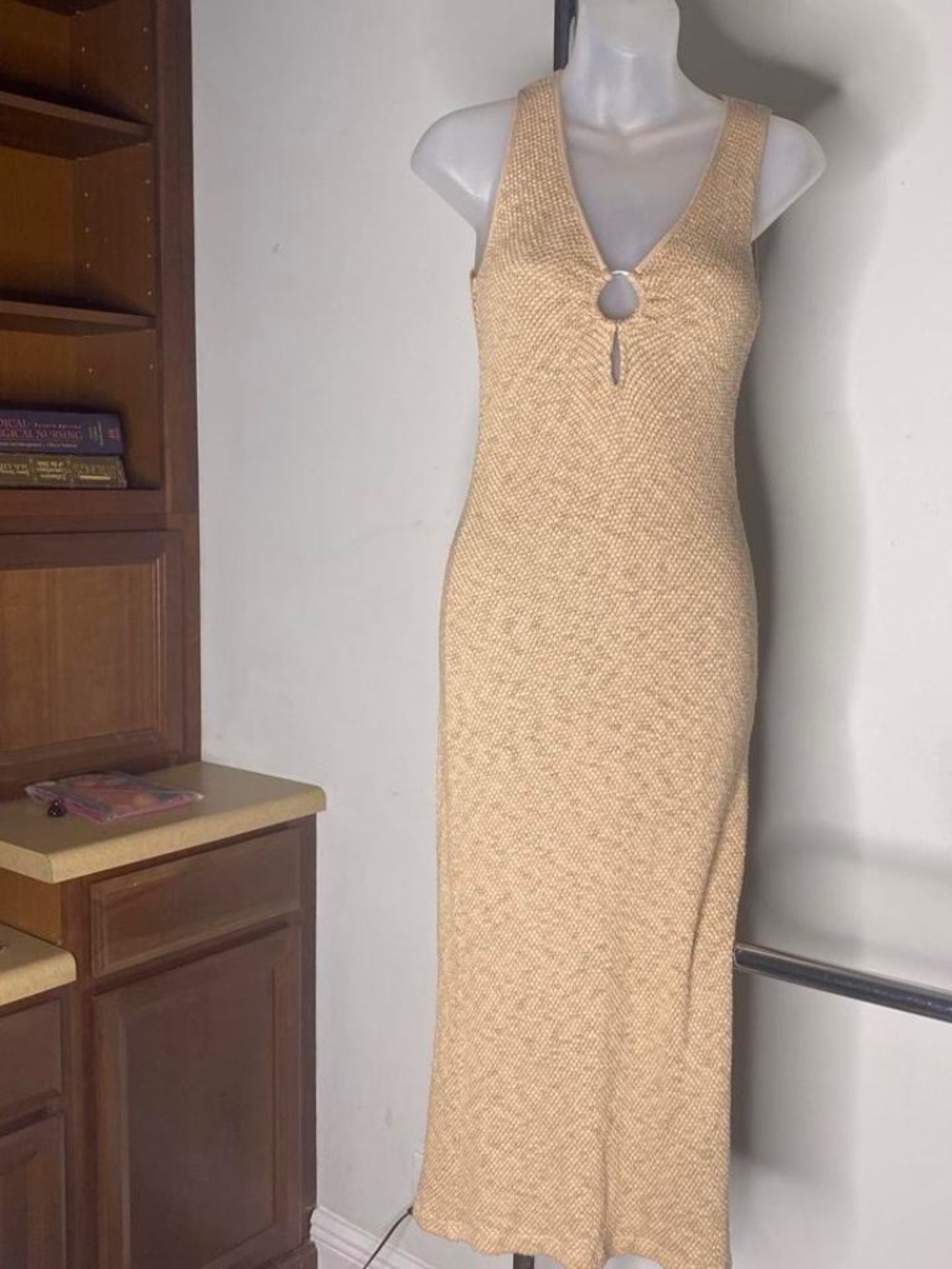 Made in USA Summer dress maxi gold/cream color boho vibe